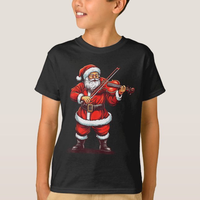 T-shirt Santa Playing Violin Funny Violinist Violin Player (Devant)