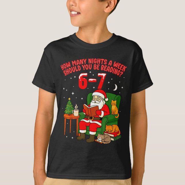 T-shirt Santa Reading 67 Cat Christmas Six Seven Teacher B (Devant)