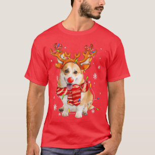 T-shirt Santa Reindeer Corgi Christmas Lights Xmas Dog Cor