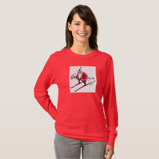 T-shirt Santa Skiing women red long sleeve shirt