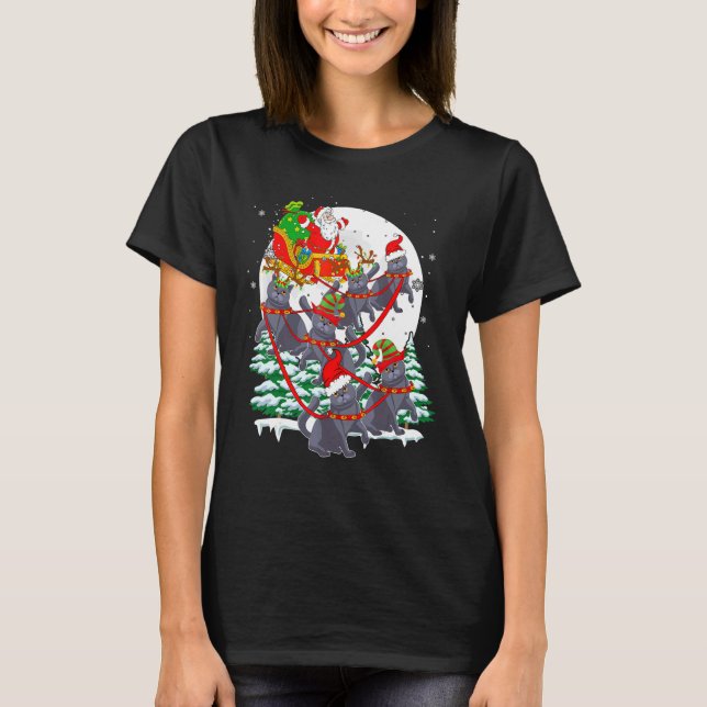 T-shirt Santa Sleigh Reindeer British Shorthair Cats Xmas  (Devant)