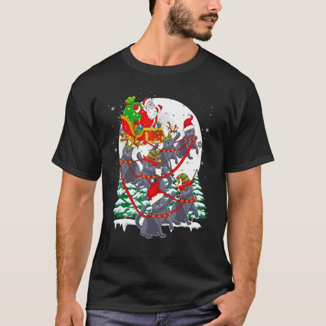 T-shirt Santa Sleigh Reindeer British Shorthair Cats Xmas  (Devant)