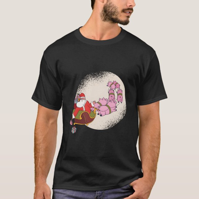 T-shirt Santa Sleigh With Flying Pigs And (Devant)