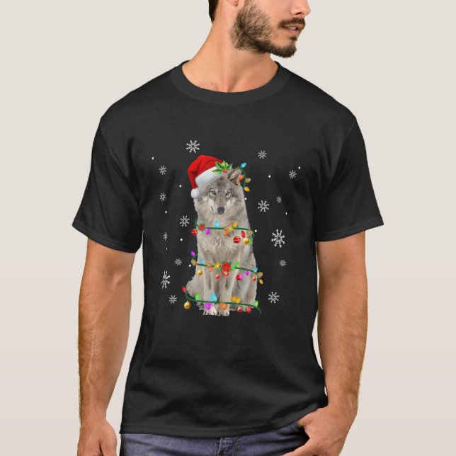 T-shirt Santa Wolf Christmas Tree Light Pajama X-Mas Match (Devant)