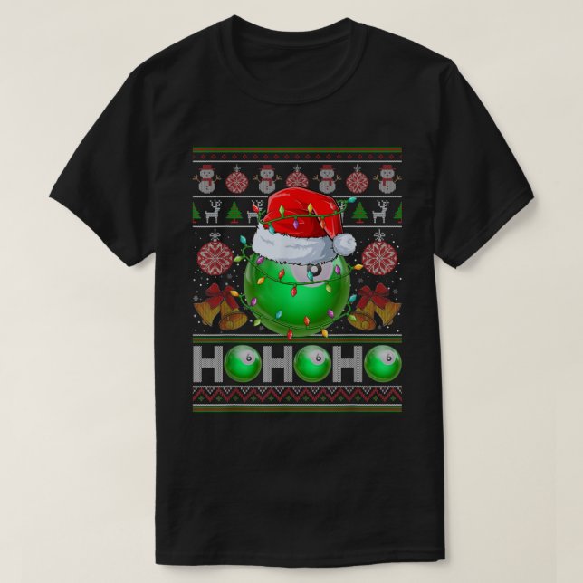 T-shirt Santas Billiard Ball Xmas Tree éclaire Noël laid (Design devant)