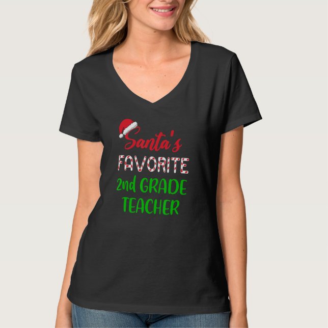 T-shirt Santas Favorite 2nd Grade Teacher     Chritsmas (Devant)