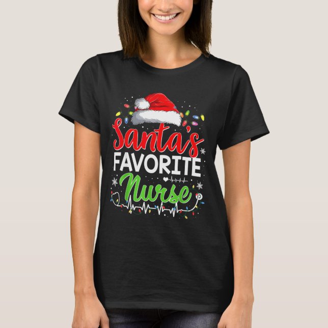 T-shirt Santa's Favorite Nurse Funny Christmas Nurse Xmas  (Devant)
