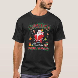 T-shirt Santa's Favorite Postal Worker Santa Red Plaid Chr