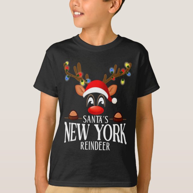 T-shirt Santas New York Reindeer Funny Xmas Matching Pjs  (Devant)