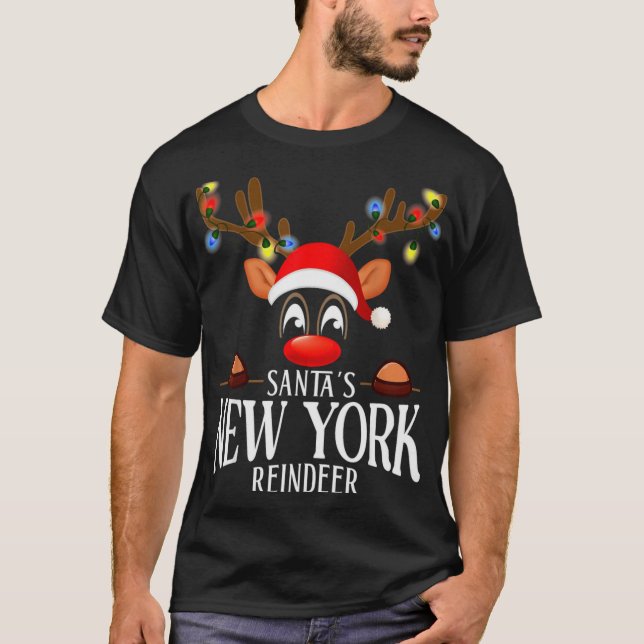 T-shirt Santas New York Reindeer Funny Xmas Matching Pjs T (Devant)