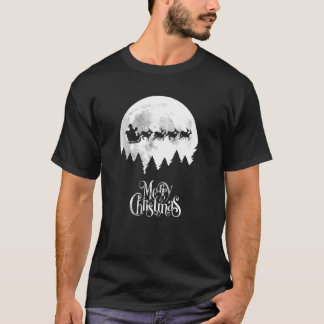 T-shirt Santas Sleigh Volant Dans La Lune Lumière