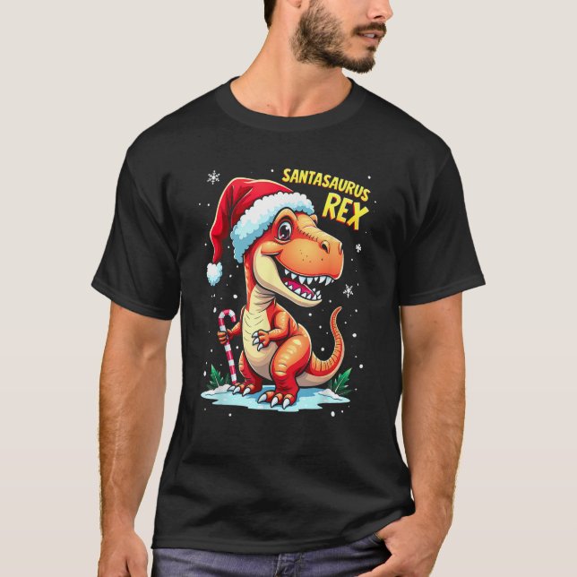T-shirt Santasaurus Rex Funny Dinosaur xmas Santa Hat Cand (Devant)