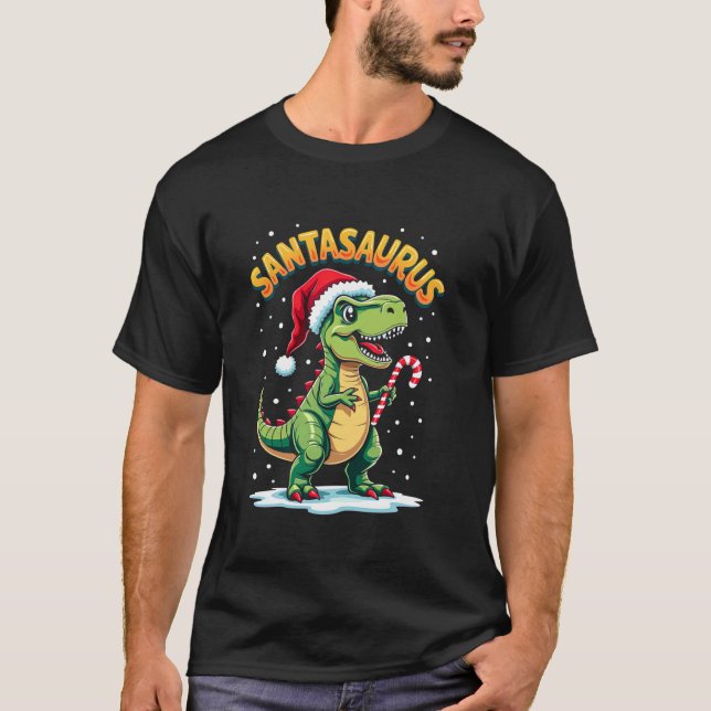 T-shirt Santasaurus Rex Funny Dinosaur xmas Santa Hat Cand (Devant)