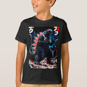 T-shirt Santazilla Monstre Japonais Kaiju Dinosaure Noël