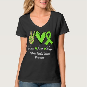 T-shirt Santé mentale mondiale WMH Paix Amour Espoir Vert