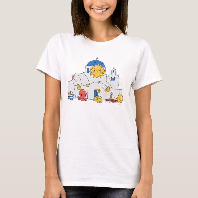 T-shirt Santorini Kawaii - Cute Greece Travel Design (Devant)
