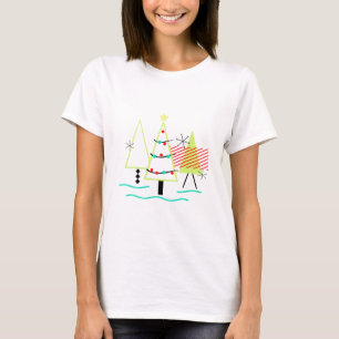 T-shirt sapins de noël rétro modernes du milieu du siècle