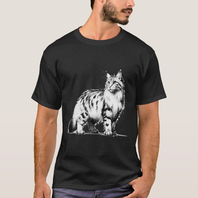 T-shirt Sapphire Gaze Maine Coon Illustration (Devant)