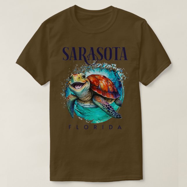 T-shirt Sarasota Florida Aquarelle Joyeuse tortue de mer (Design devant)