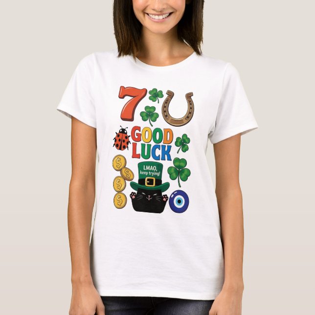 T-shirt Sarcastic black cat &Lucky charms (Devant)