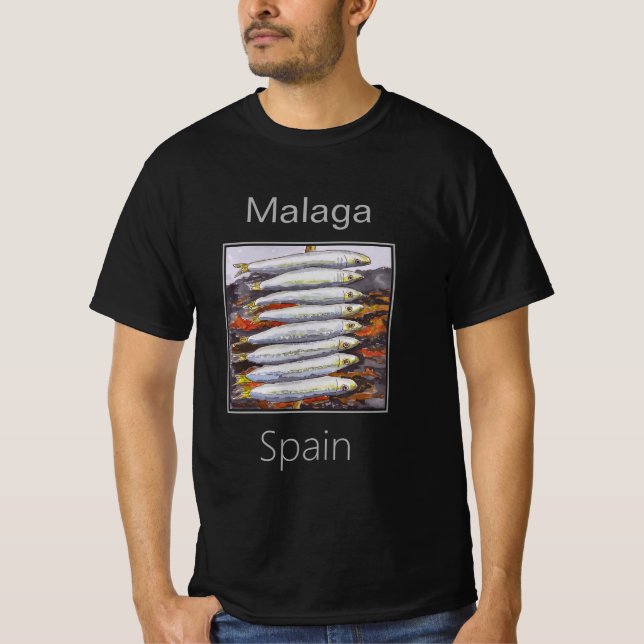 T-shirt Sardines sur bâton, Malaga, Espagne (Devant)