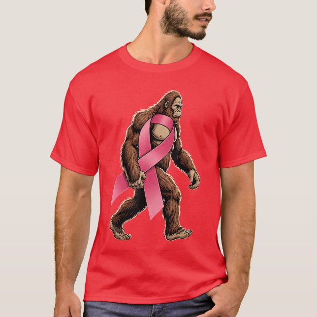 T-shirt Sasquatch Breast Cancer Pink Ribbon Support Men Bo (Devant)
