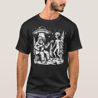 T-shirt Sasquatch Guitare Alien Ufo Camping Bigfoot Femmes