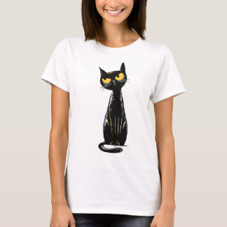 T-shirt Sassy Black Cat - Grumpy Yellow Eyes Illustration