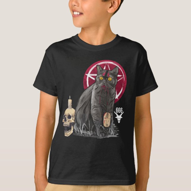 T-shirt Satan Chat Occulte Kitten Gothique Animal Drôle (Devant)