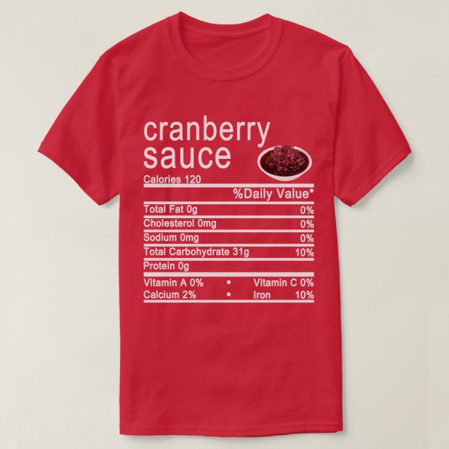T-shirt sauce aux canneberges étiquette de la nutrition (Design devant)