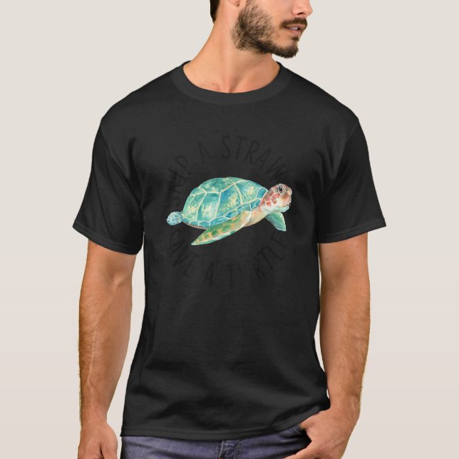 T-shirt Sauter Une Paille Enregistrer Une Turtle Aquarelle (Devant)