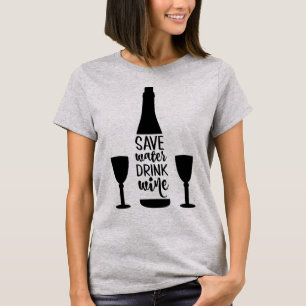 T-shirt Sauvez de l'eau Boire du vin Bouteille noire Deux 