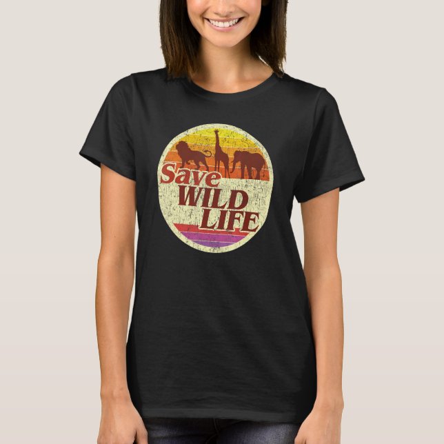 T-shirt Sauvez la faune Planète Animaux sauvages Retro Vin (Devant)