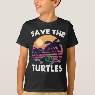 T-shirt Sauvez Les Tortues Droits Animaux Retro Style Voya