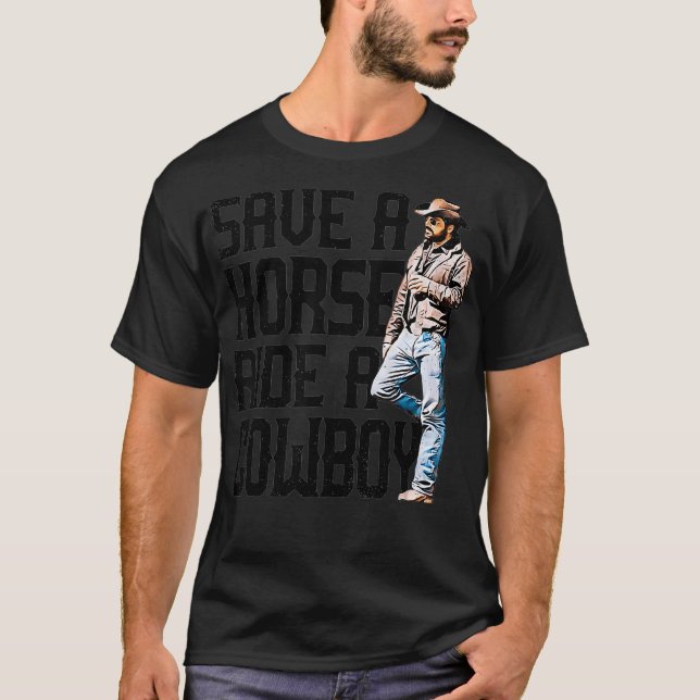 T-shirt Sauvez Un Cheval À Cheval Une Cowboy Rip Drôle  (Devant)
