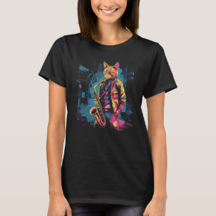 T-shirt Saxophone Instrument Jazz Musicien Chat Saxophonis