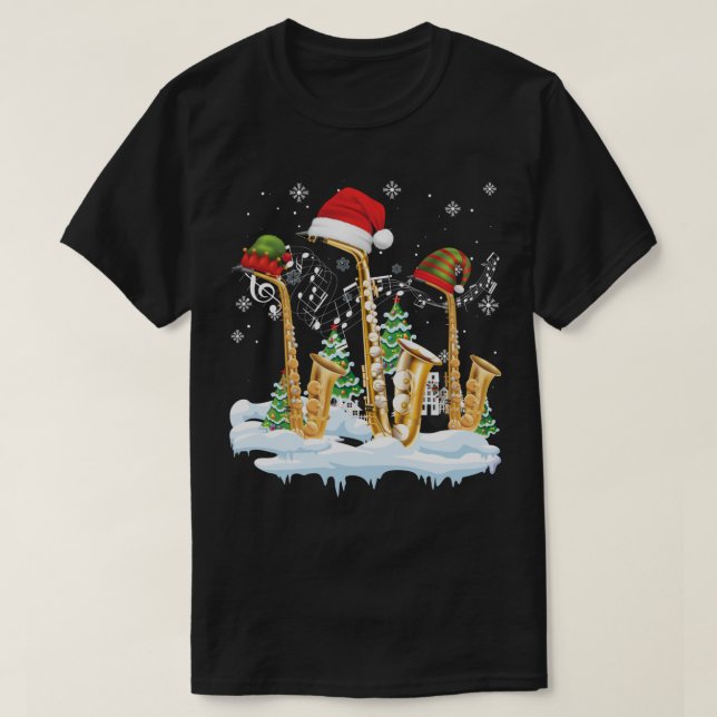 T-shirt Saxophone Jazz Santa Hat Christmas Tree Musicien S (Design devant)