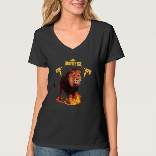 T-shirt Saying firefighter firefighter lion hero king of f (Devant)