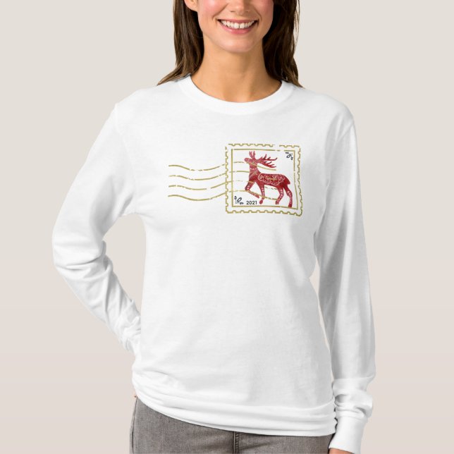 T-shirt Scandi Red Deer dans un timbre-poste de Faux (Devant)