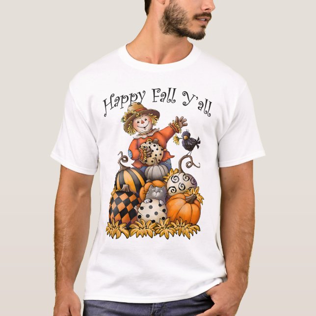 T-shirt Scarecrow Happy Fall Y'all Citrouille Thanksgiving (Devant)