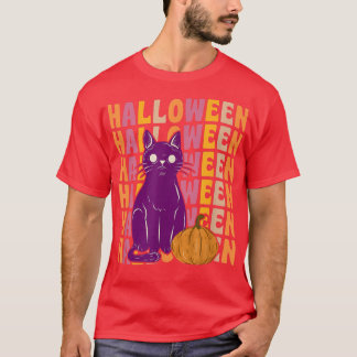 T-shirt Scary Black Cat Citrouille les années 70 80s Retro