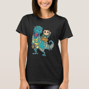 T-shirt Scary Couteau de chat chevauchant momie dinosaure 