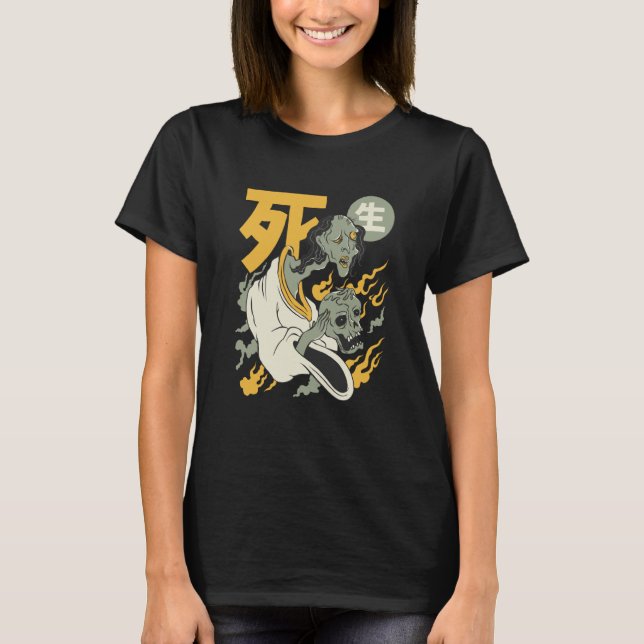 T-shirt Scary creepy asian japanese devil skull (Devant)