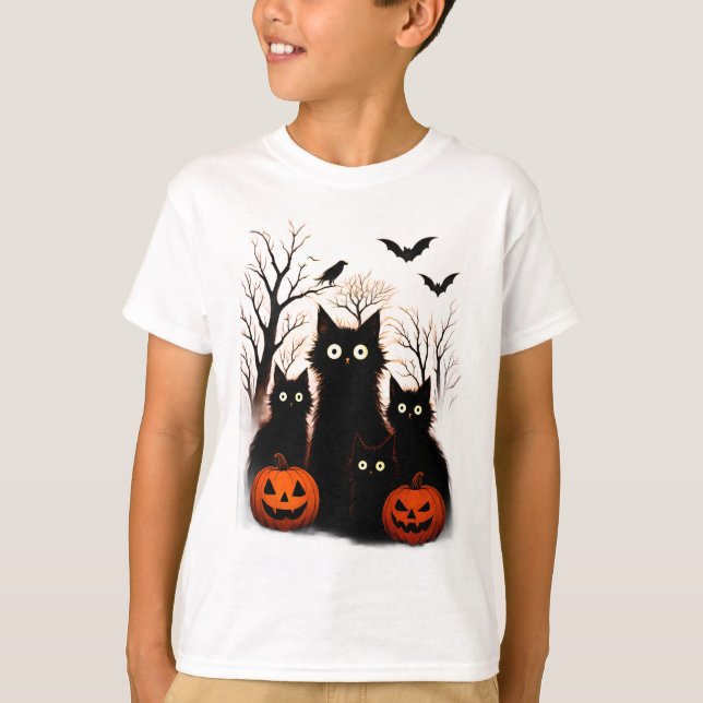 T-shirt Scary Halloween Cats and Bats Design | Dark Horror (Devant)