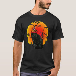 T-shirt Scary Halloween Costumes Chat Noir Sorcière Casque