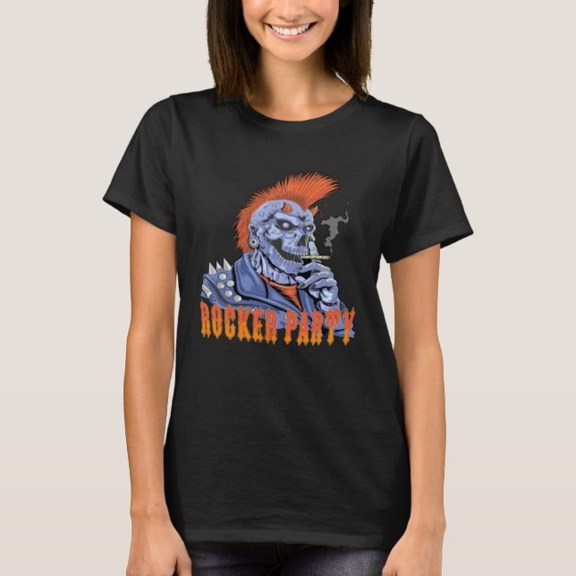 T-shirt Scary Rocker party Skull horns horror (Devant)