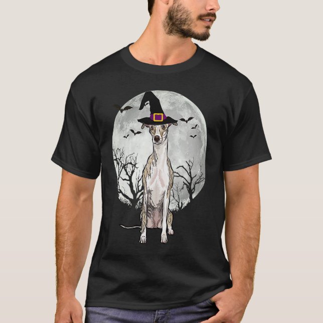 T-shirt Scary Whippet Dog Witch Hat Halloween (Devant)