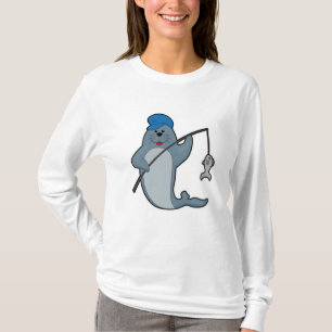 T-shirt Sceau à la pêche avec bâtonnet de pêche et poisson