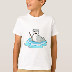 T-shirt Sceau à la pêche avec canne à pêche