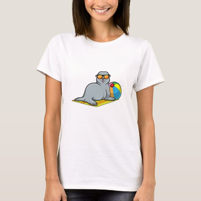 T-shirt Sceau au bain de soleil avec water polo & lunettes (Devant)